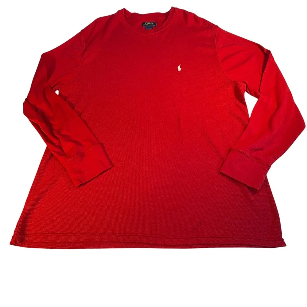 Polo Ralph Lauren Thermal Shirt 2XL Red Waffle Knit Long Sleeve Pony Logo